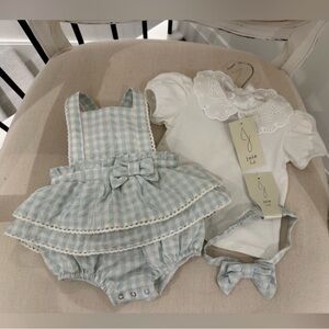 🦢 Baby 3~6 Mth Gingham Skirtall Dress Set By Joie for Nordstrom NWT